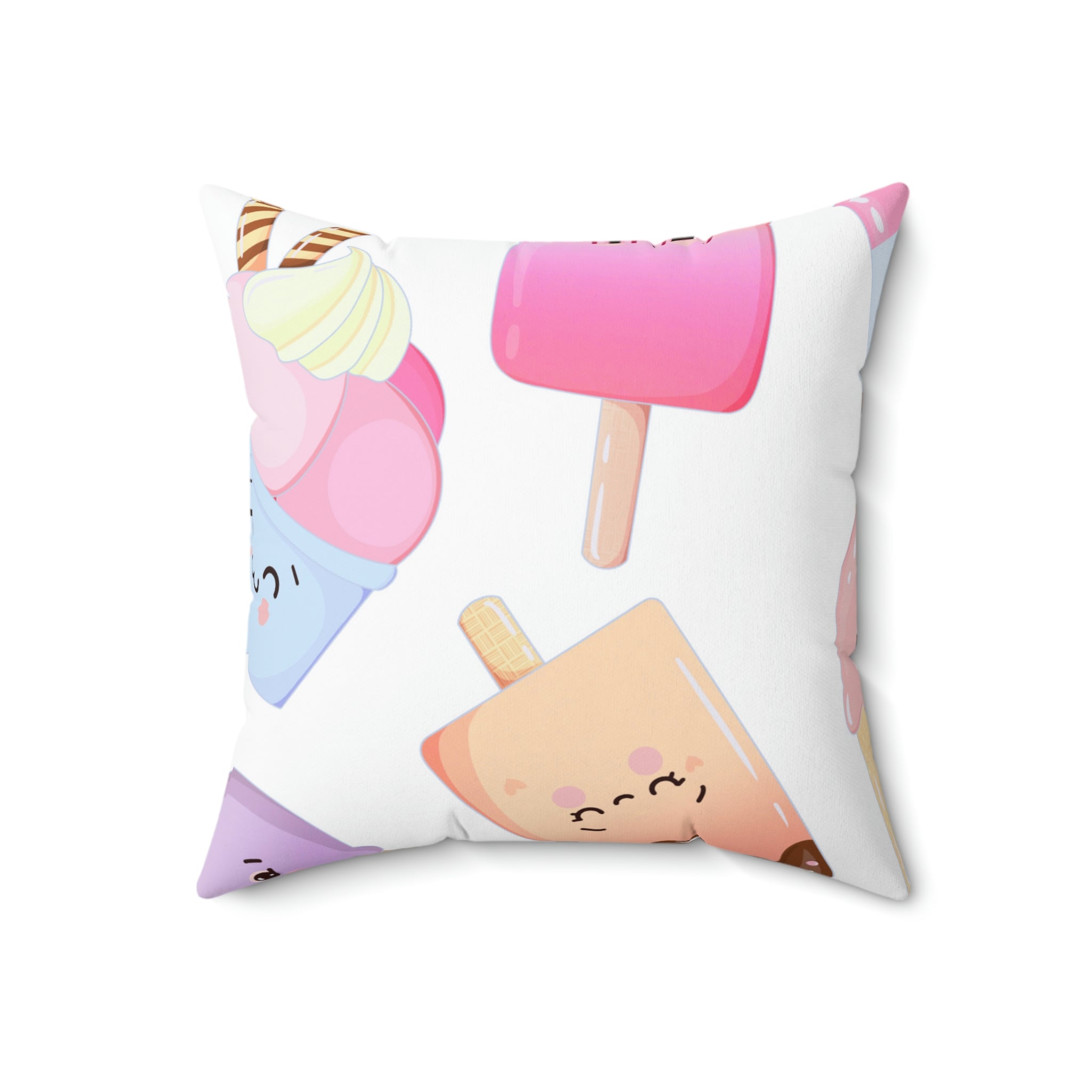 Cute Ice Cream Buddies Square Pillow Home Decor Pink Sweetheart
