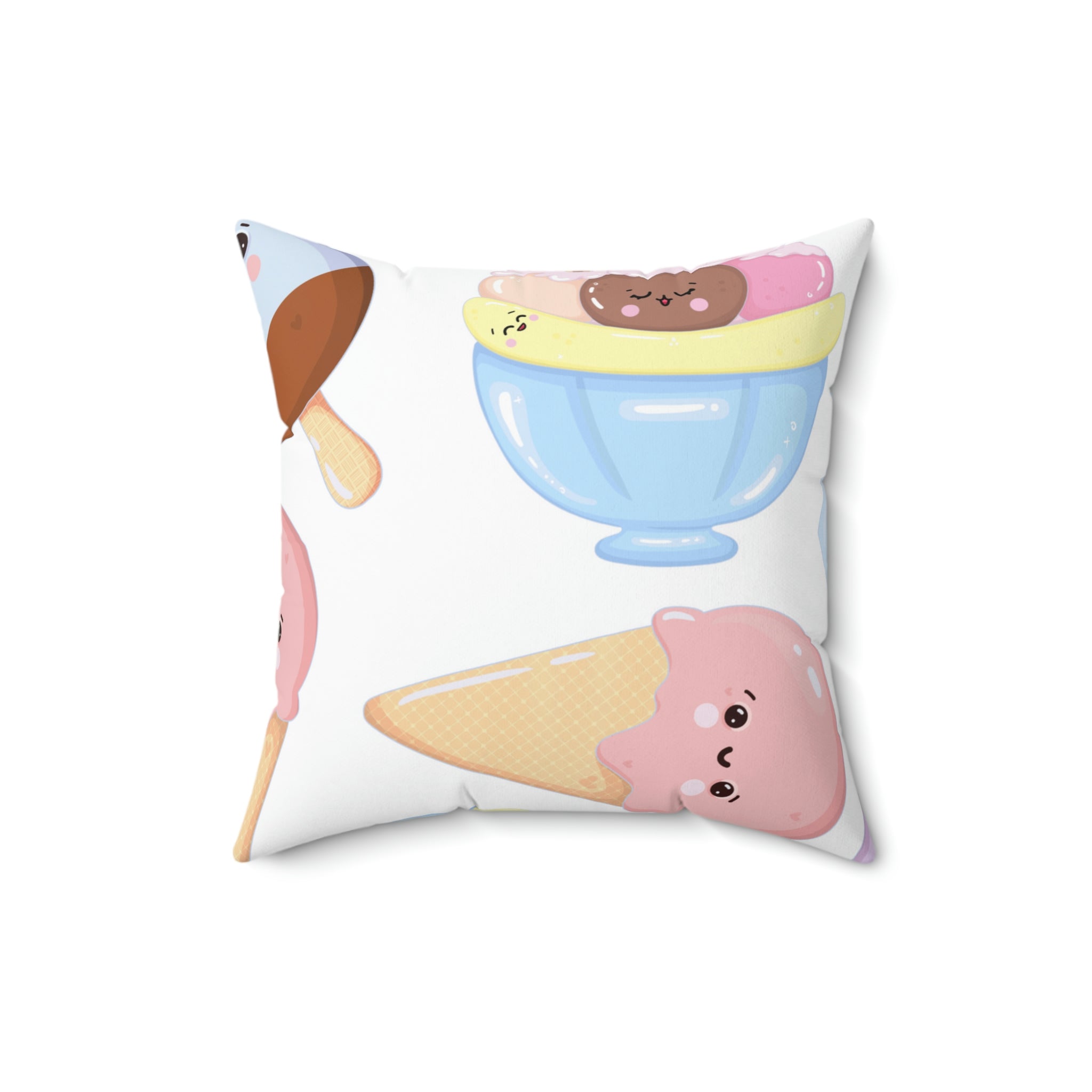 Cute Ice Cream Buddies Square Pillow Home Decor Pink Sweetheart