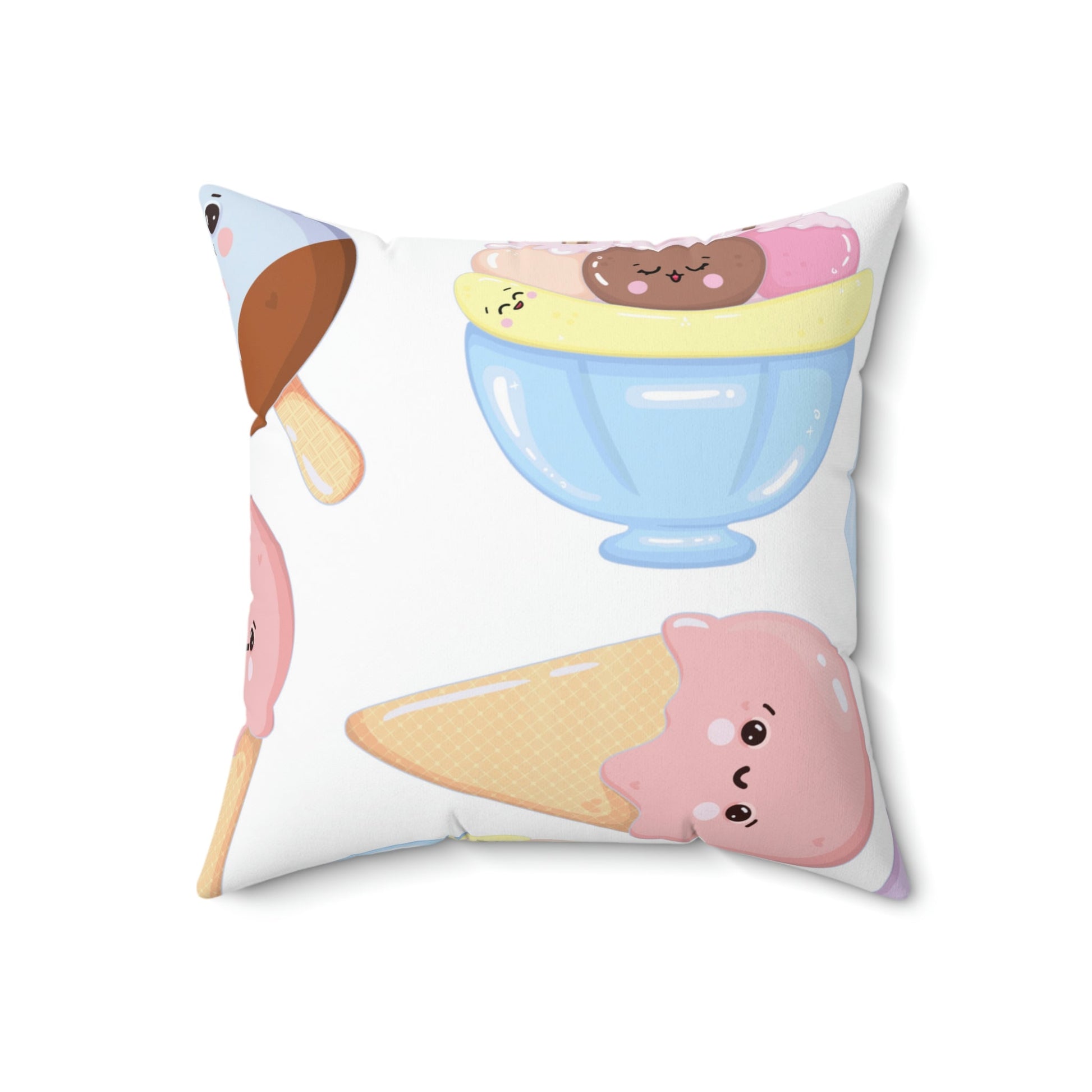 Cute Ice Cream Buddies Square Pillow Home Decor Pink Sweetheart