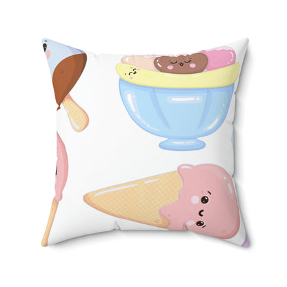 Cute Ice Cream Buddies Square Pillow Home Decor Pink Sweetheart