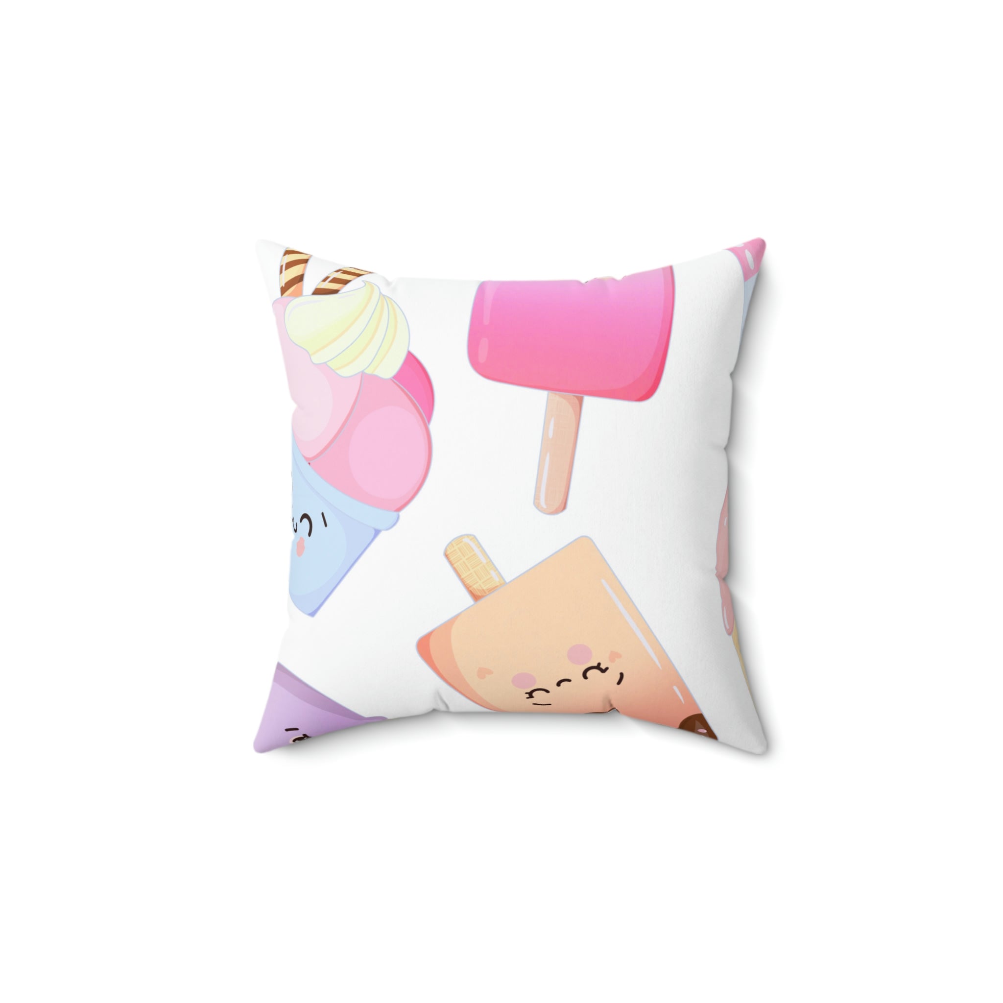 Cute Ice Cream Buddies Square Pillow Home Decor Pink Sweetheart