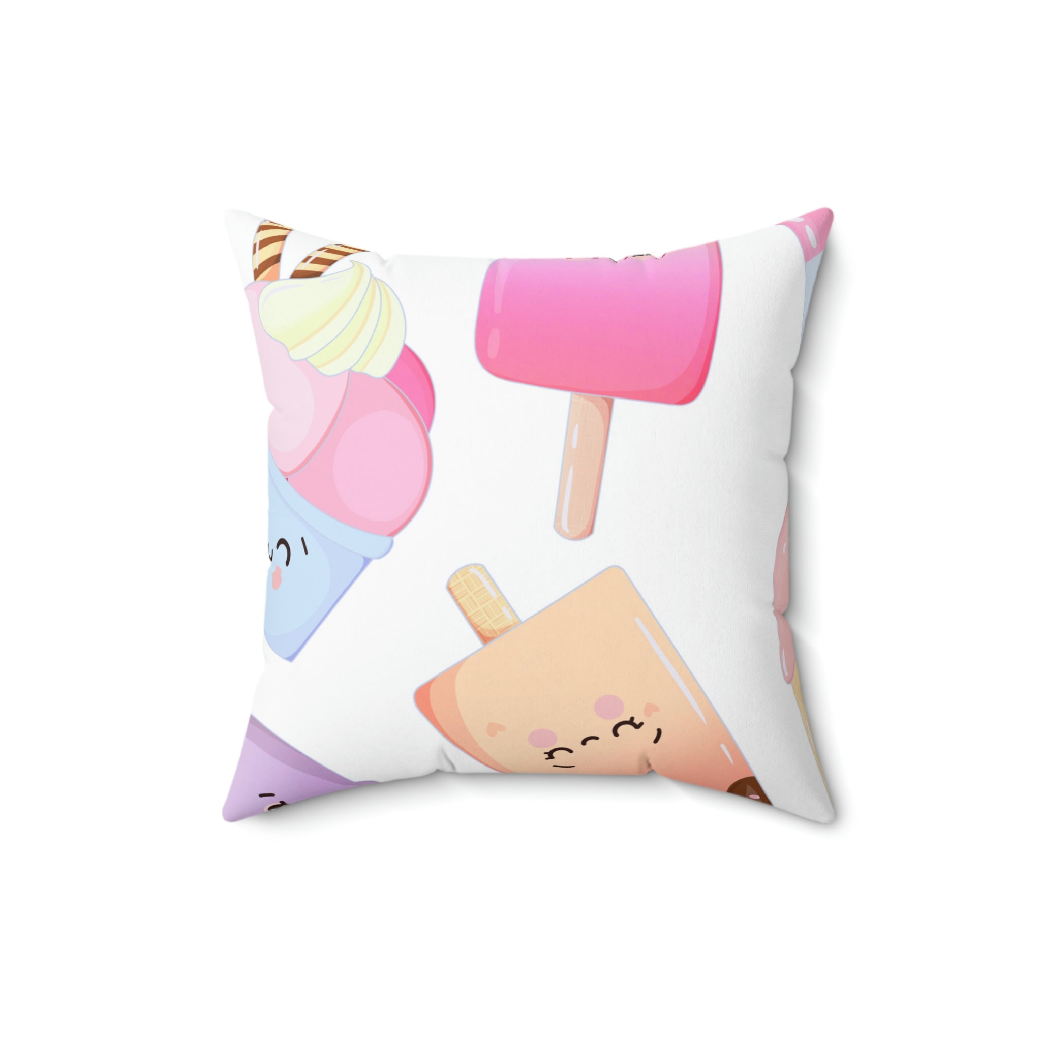 Cute Ice Cream Buddies Square Pillow Home Decor Pink Sweetheart