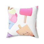 Cute Ice Cream Buddies Square Pillow Home Decor Pink Sweetheart