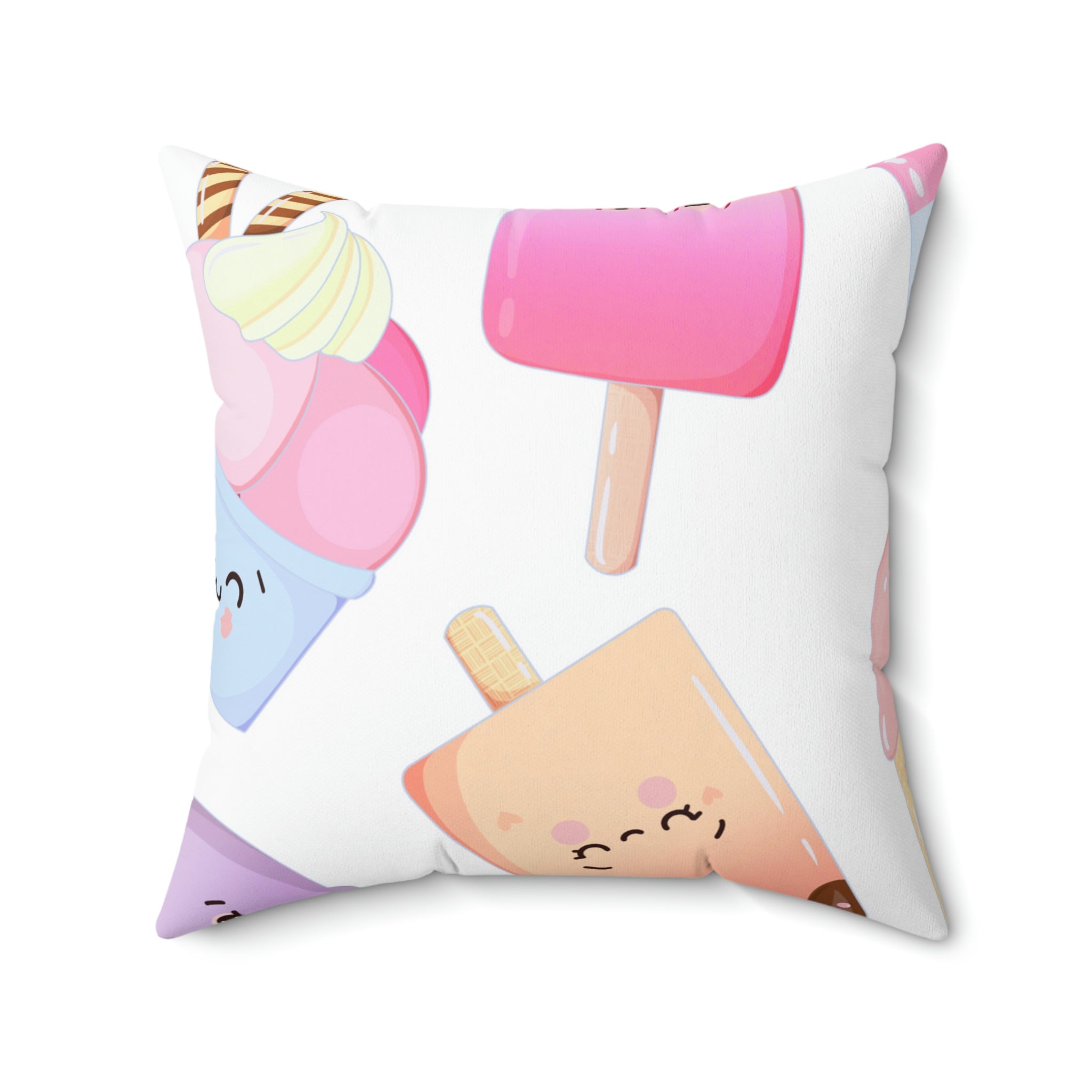 Cute Ice Cream Buddies Square Pillow Home Decor Pink Sweetheart