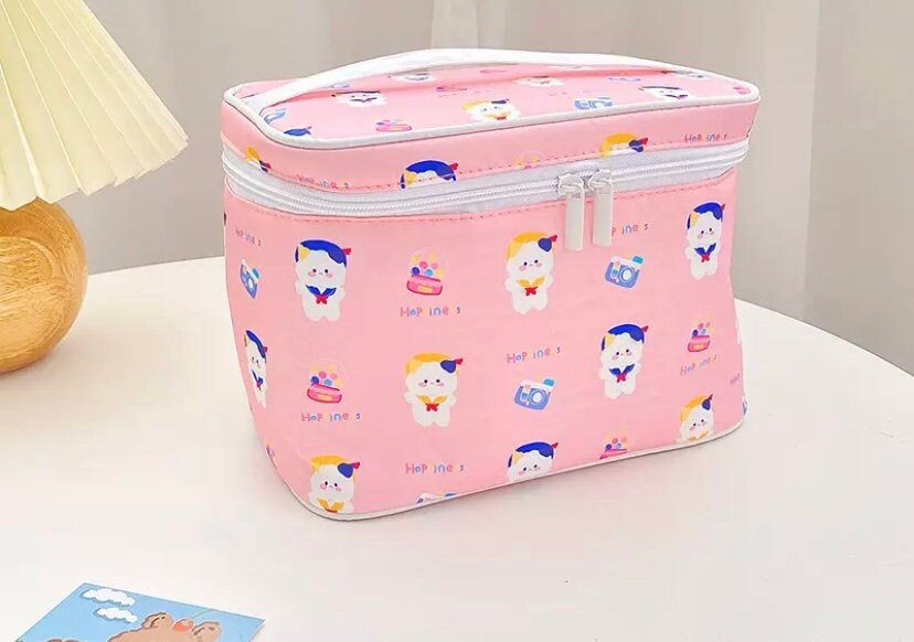 Cute Kawaii Character Pattern Cosmetic Makeup Bag Pink Sweetheart
