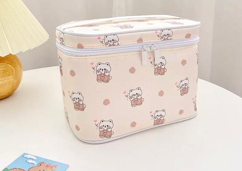 Cute Kawaii Character Pattern Cosmetic Makeup Bag Pink Sweetheart