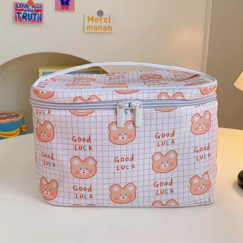 Cute Kawaii Character Pattern Cosmetic Makeup Bag Pink Sweetheart