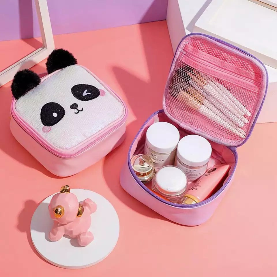 Pink Sweetheart Cute Sequin Panda Makeup Bag Purple