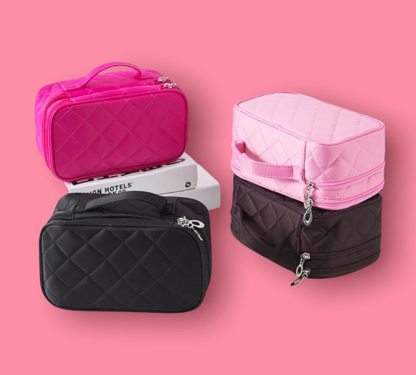 Deluxe Quilted Makeup Storage Bag Cosmetic & Toiletry Bags Pink Sweetheart
