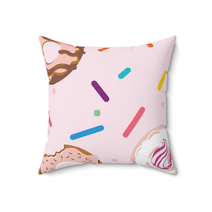 Donuts and Sprinkles Square Pillow Home Decor Pink Sweetheart