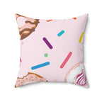 Donuts and Sprinkles Square Pillow Home Decor Pink Sweetheart