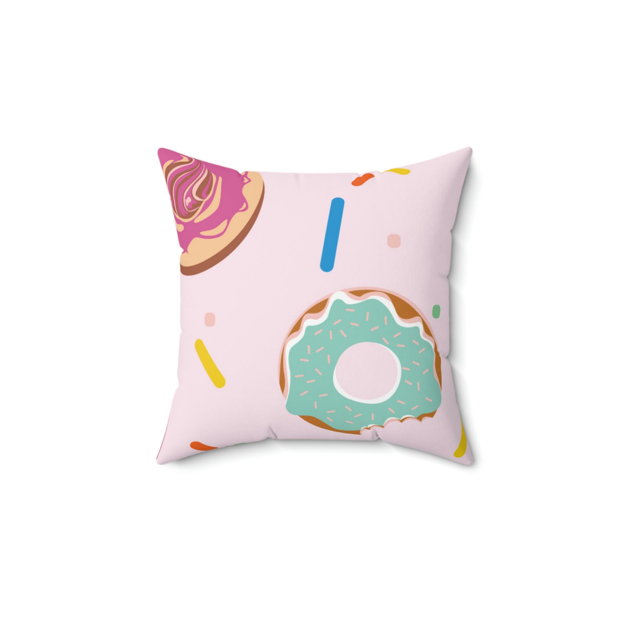 Donuts and Sprinkles Square Pillow Home Decor Pink Sweetheart