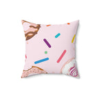 Donuts and Sprinkles Square Pillow Home Decor Pink Sweetheart