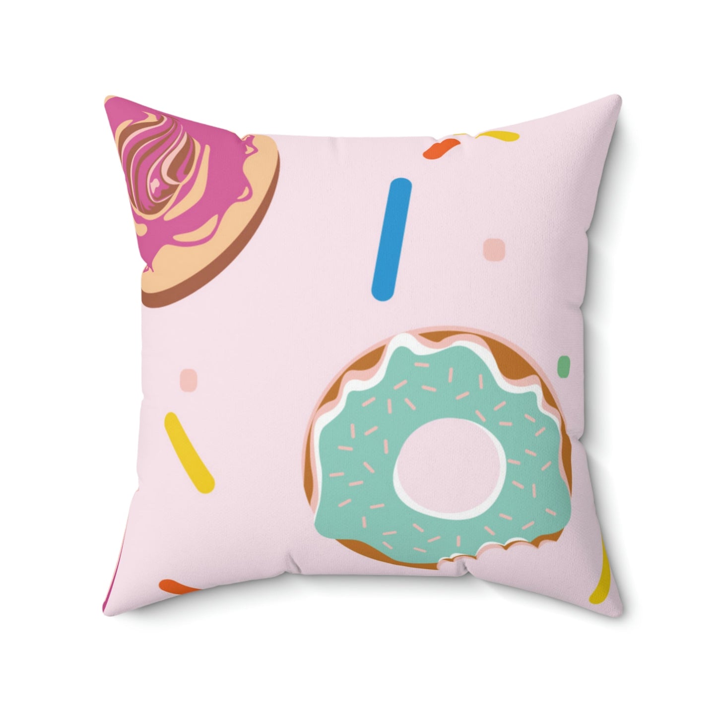 Donuts and Sprinkles Square Pillow Home Decor Pink Sweetheart