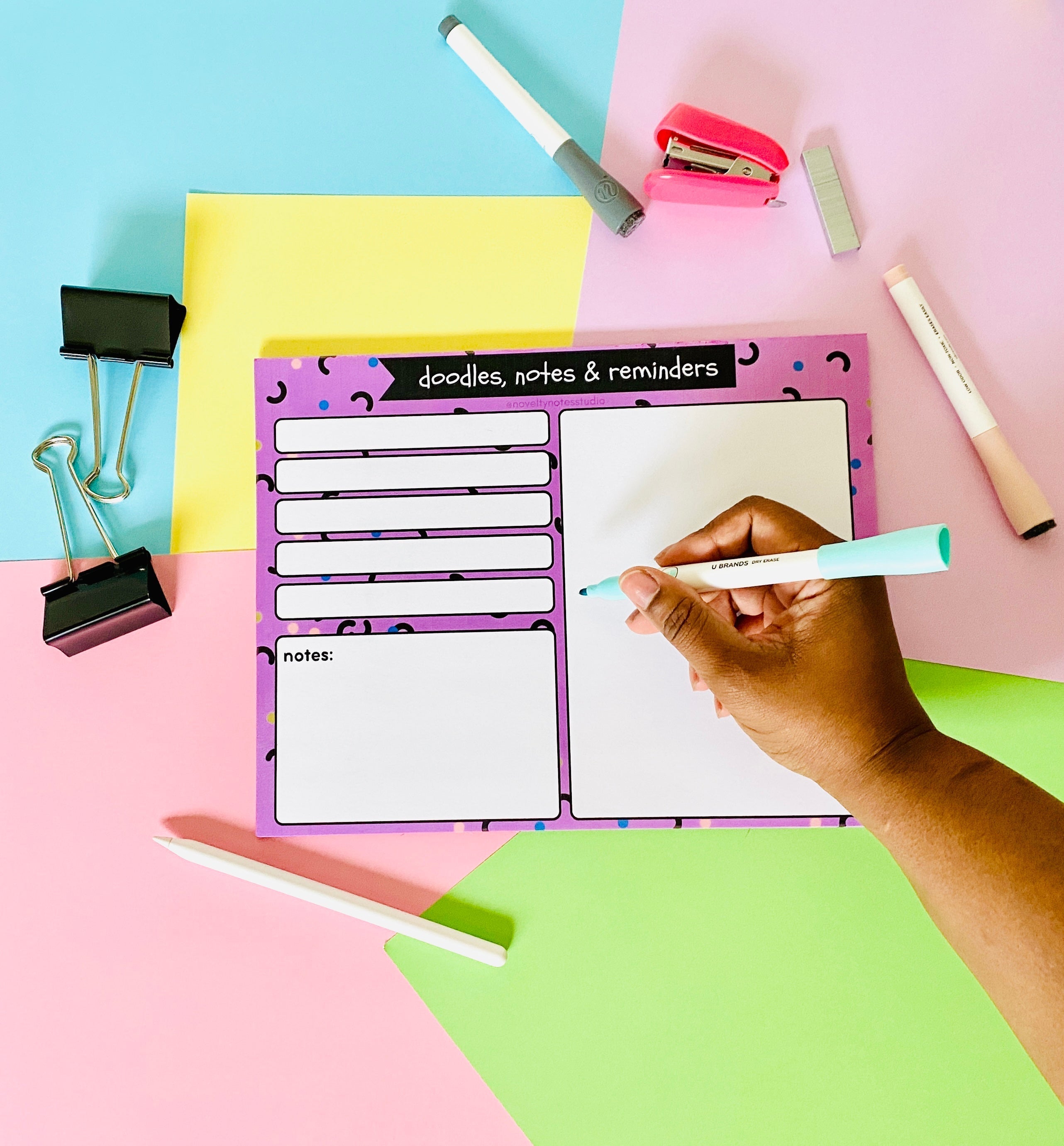 Doodles Notes Reminders Stationery Notepad  Pink Sweetheart