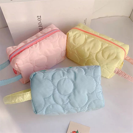 Flower Stitch Makeup Carrying Pouch Cosmetic & Toiletry Bags Pink Sweetheart