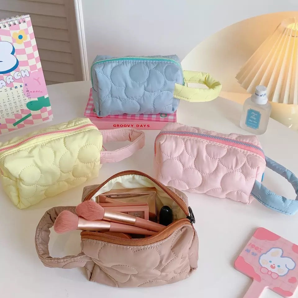 Flower Stitch Makeup Carrying Pouch Cosmetic & Toiletry Bags Pink Sweetheart