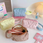 Flower Stitch Makeup Carrying Pouch Cosmetic & Toiletry Bags Pink Sweetheart