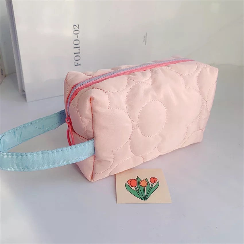 Flower Stitch Makeup Carrying Pouch Cosmetic & Toiletry Bags Pink Sweetheart