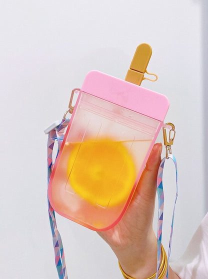 Freezie Popsicle Water Bottle with Straw + Crossbody Strap Tumblers Pink Sweetheart
