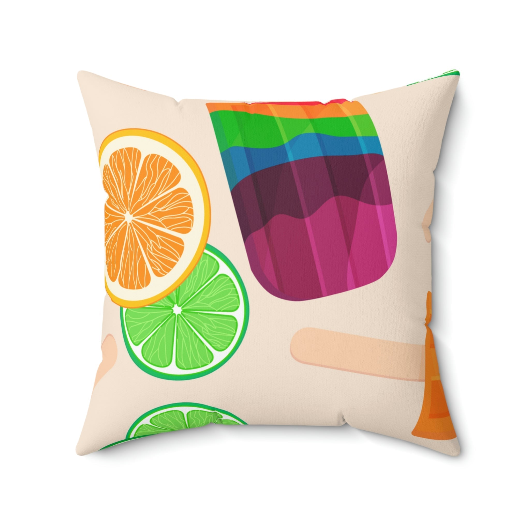 Frozen Rainbow Popsicle Treats Square Pillow Home Decor Pink Sweetheart