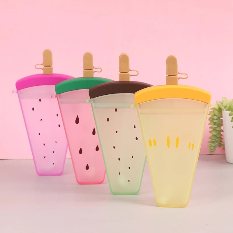 Fruit Popsicle Water Bottle with Straw + Crossbody Strap Tumblers Pink Sweetheart