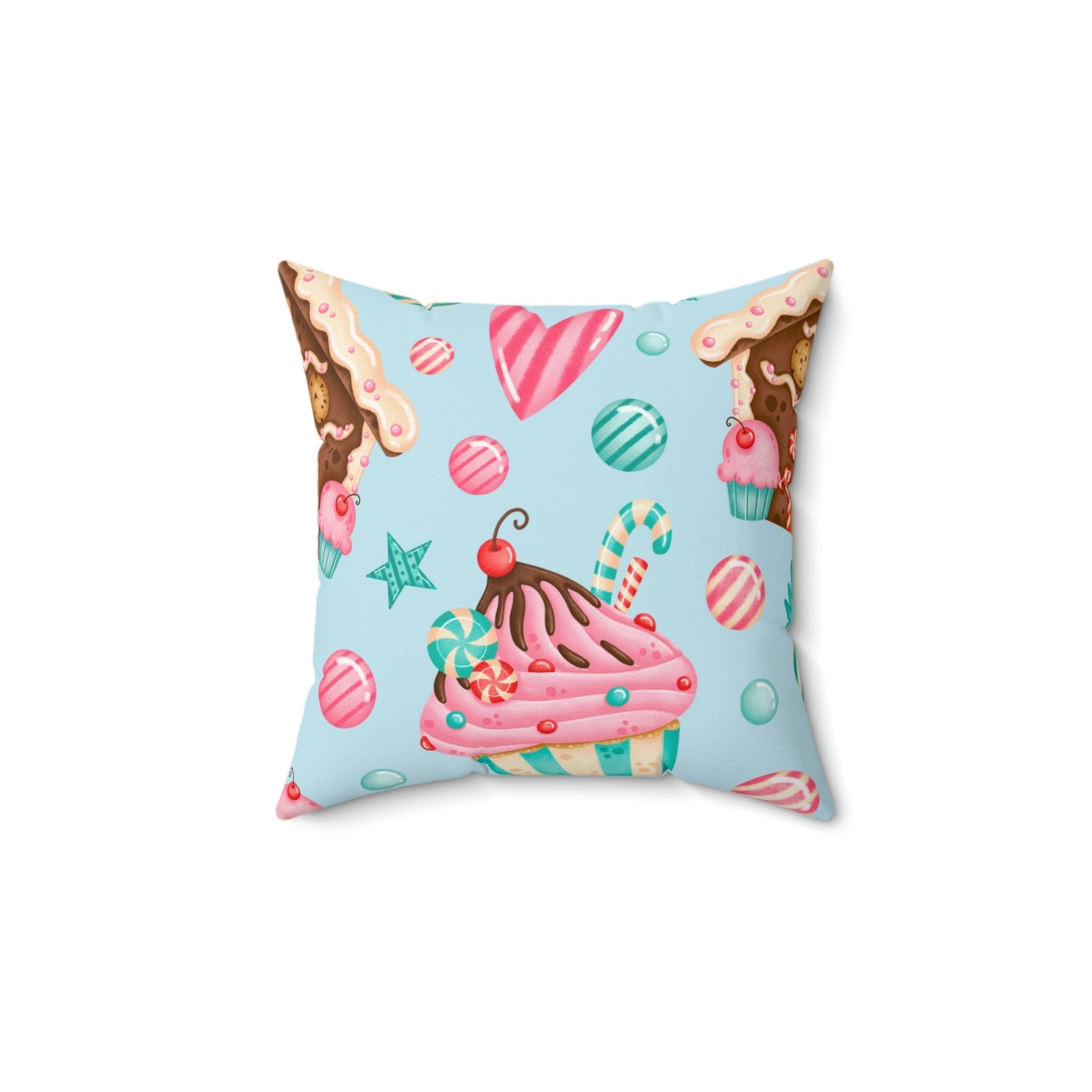 Gingerbread and Cupcakes Square Pillow Home Decor Pink Sweetheart