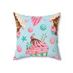 Gingerbread and Cupcakes Square Pillow Home Decor Pink Sweetheart