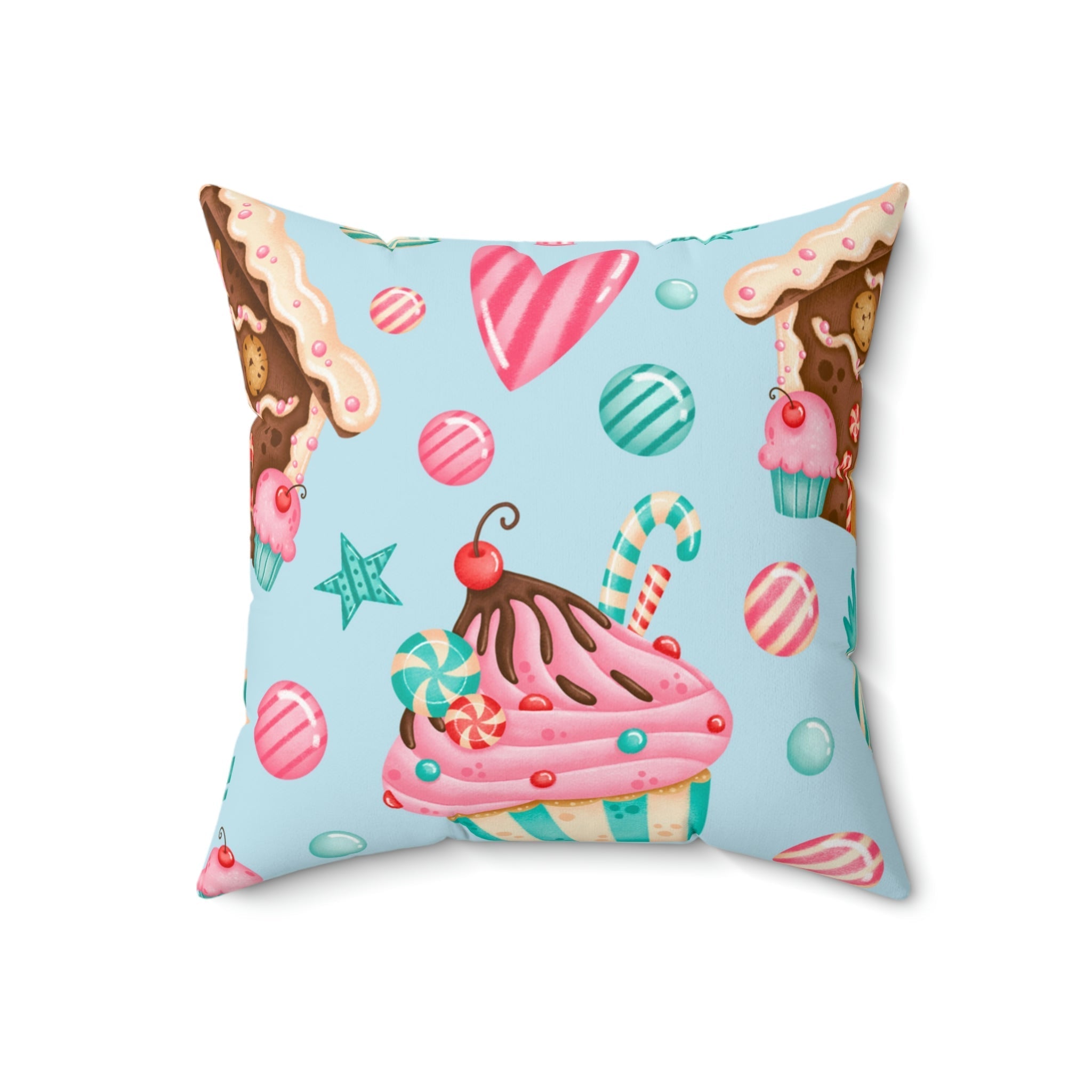 Gingerbread and Cupcakes Square Pillow Home Decor Pink Sweetheart
