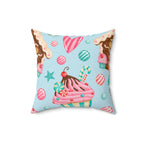 Gingerbread and Cupcakes Square Pillow Home Decor Pink Sweetheart