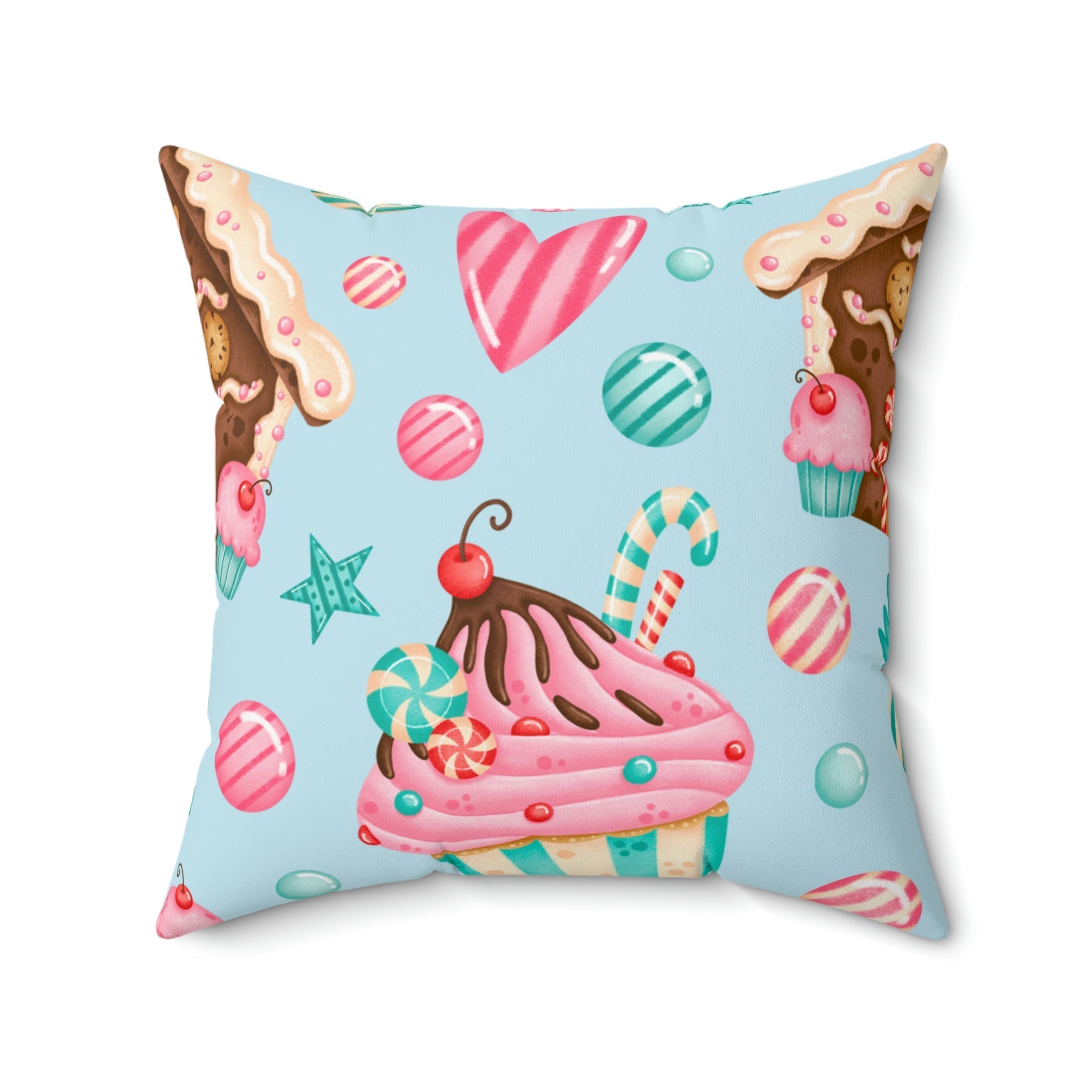 Gingerbread and Cupcakes Square Pillow Home Decor Pink Sweetheart