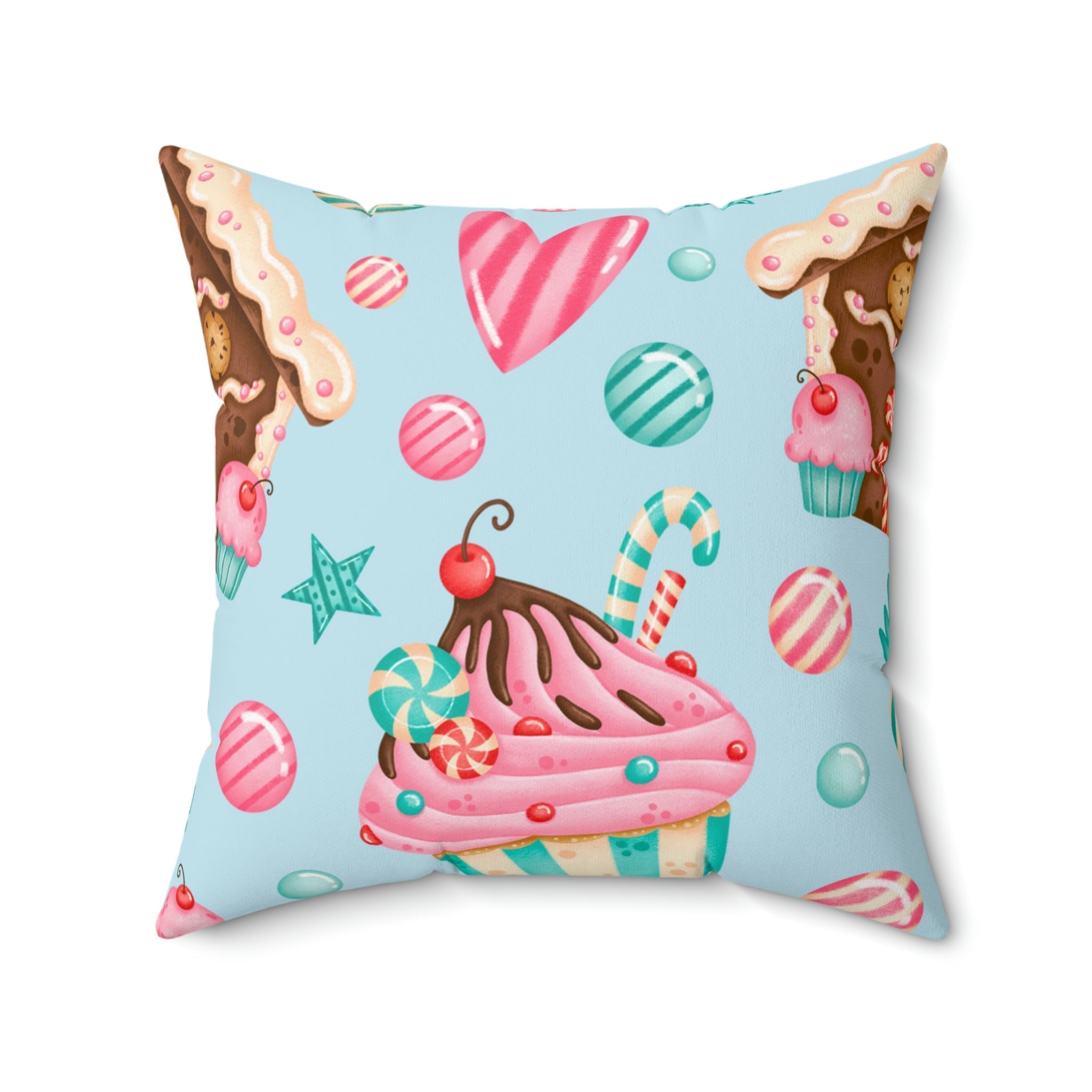 Gingerbread and Cupcakes Square Pillow Home Decor Pink Sweetheart