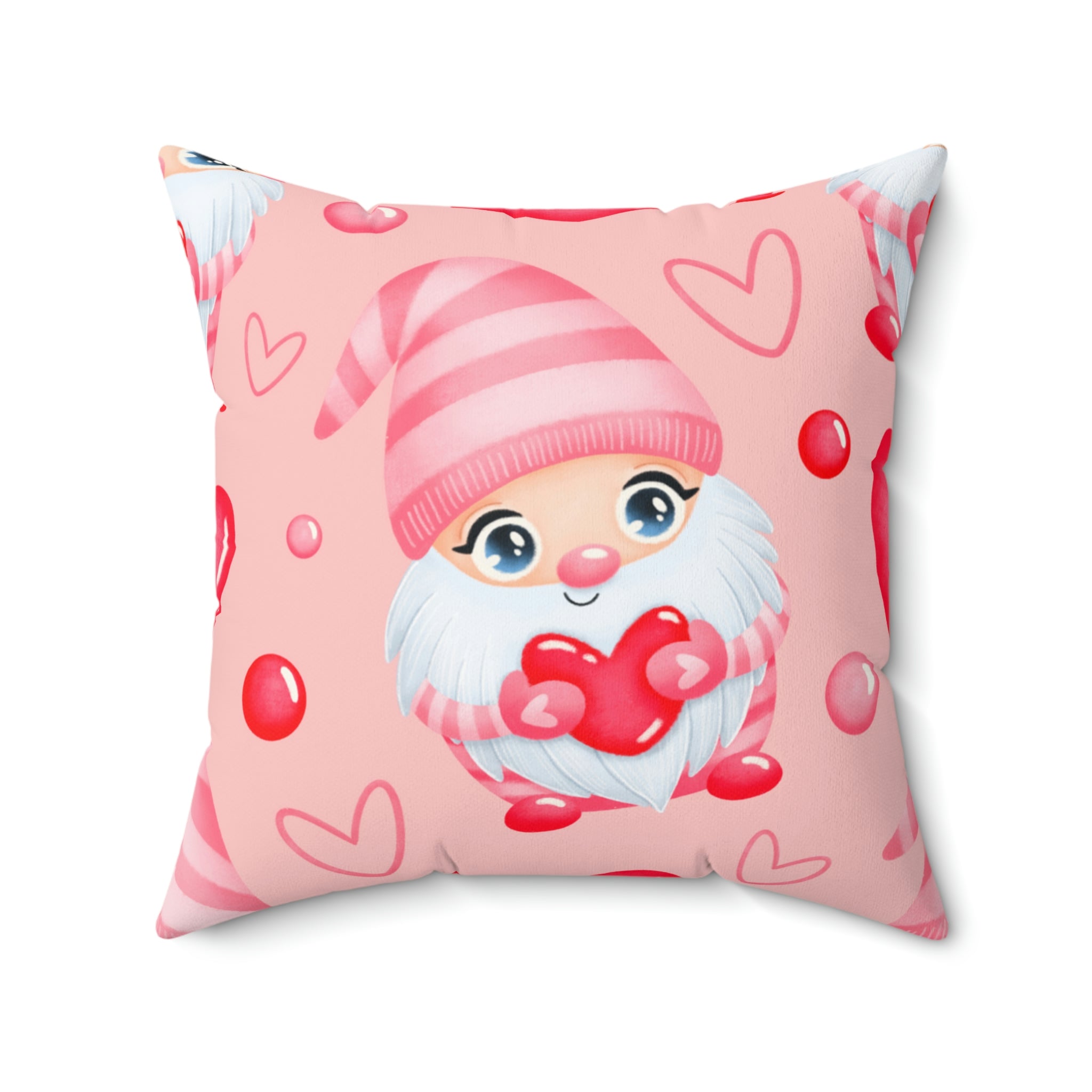 Gnomes in Love Square Pillow Home Decor Pink Sweetheart