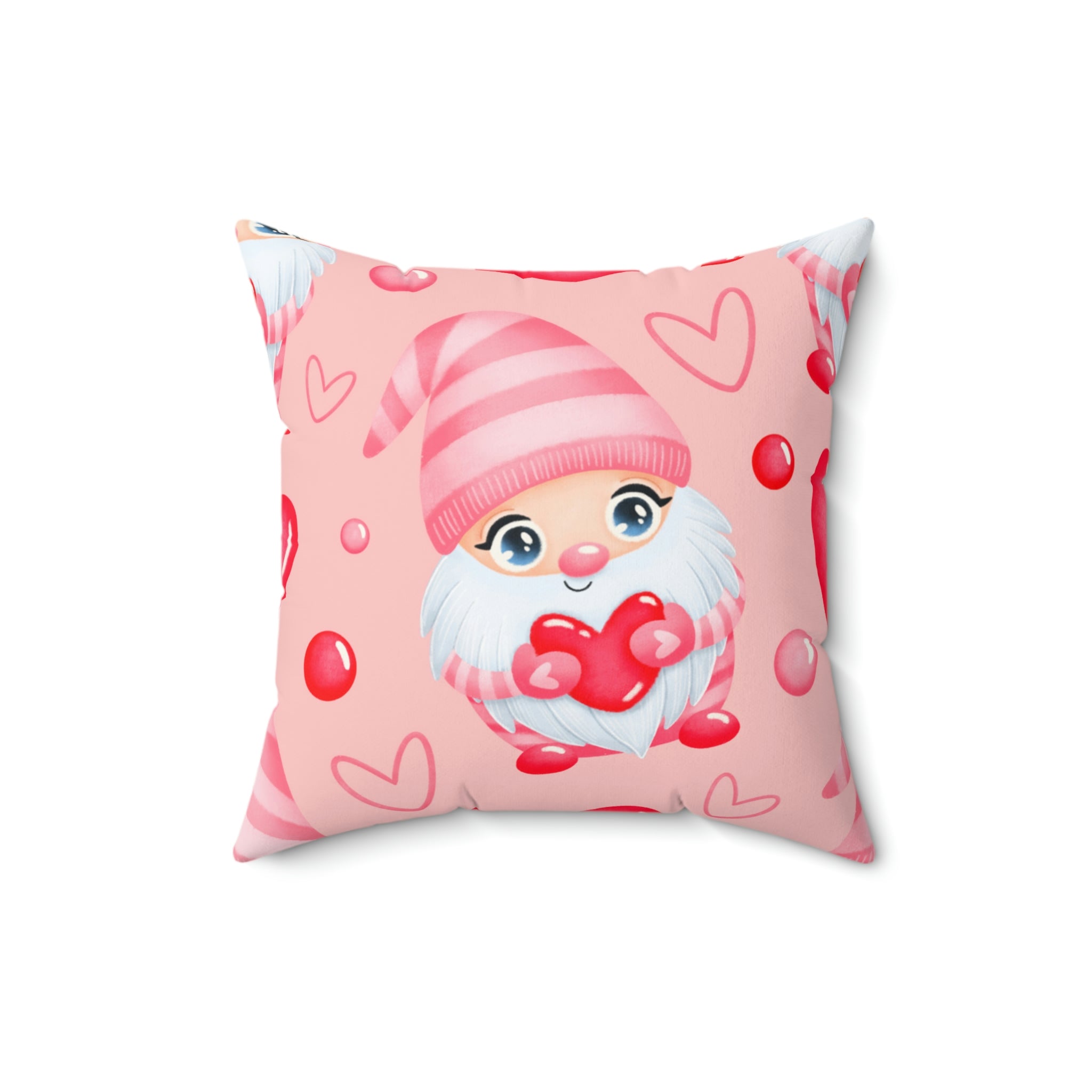 Gnomes in Love Square Pillow Home Decor Pink Sweetheart