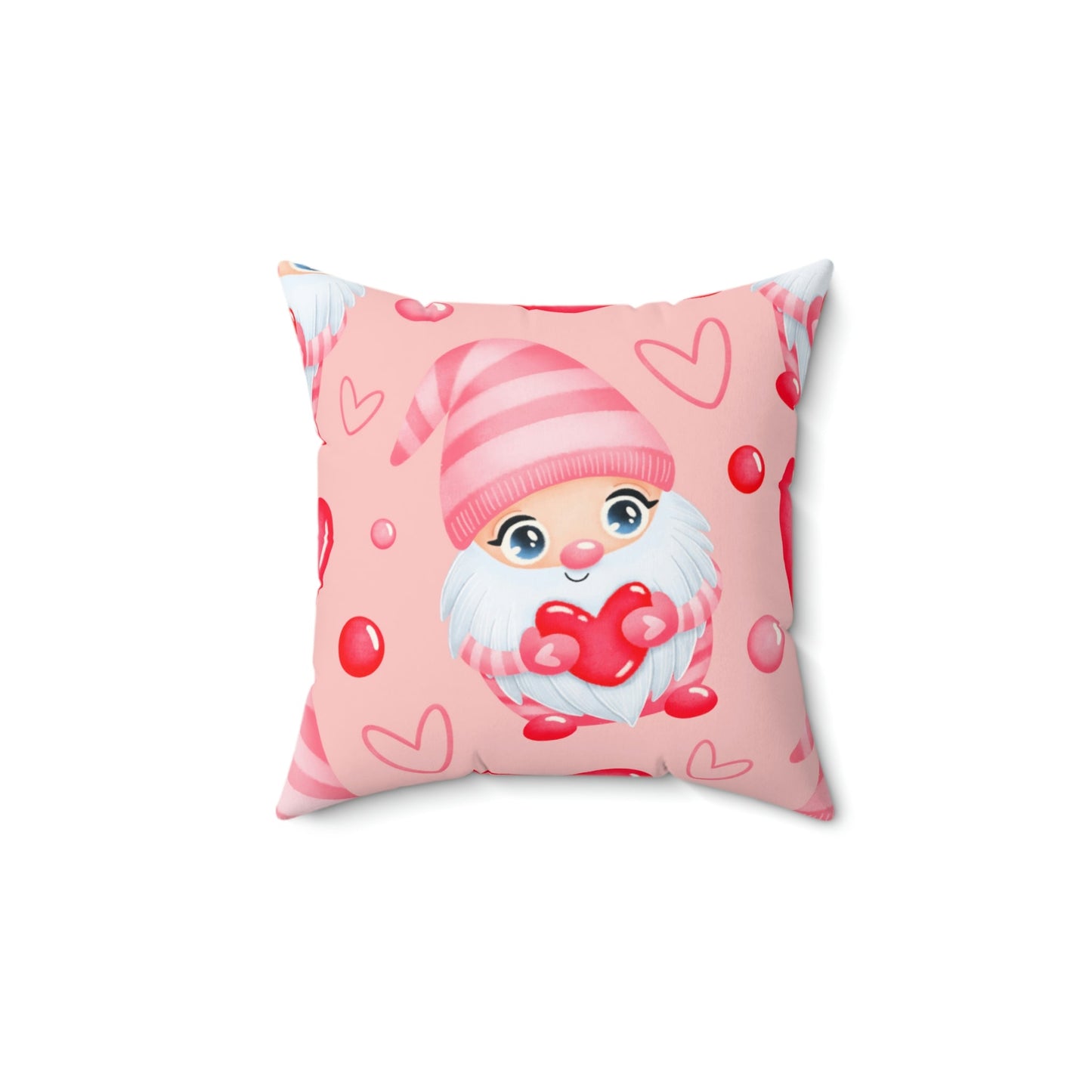 Gnomes in Love Square Pillow Home Decor Pink Sweetheart