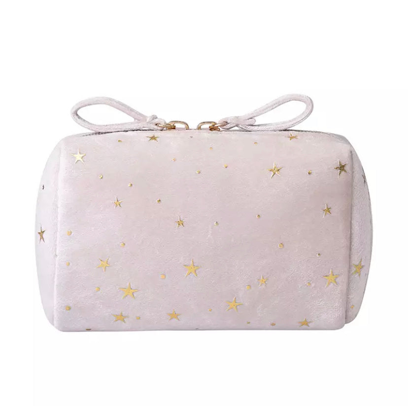 Golden Star Galaxy Velvet Cosmetic Makeup Pouch Cosmetic & Toiletry Bags Pink Sweetheart