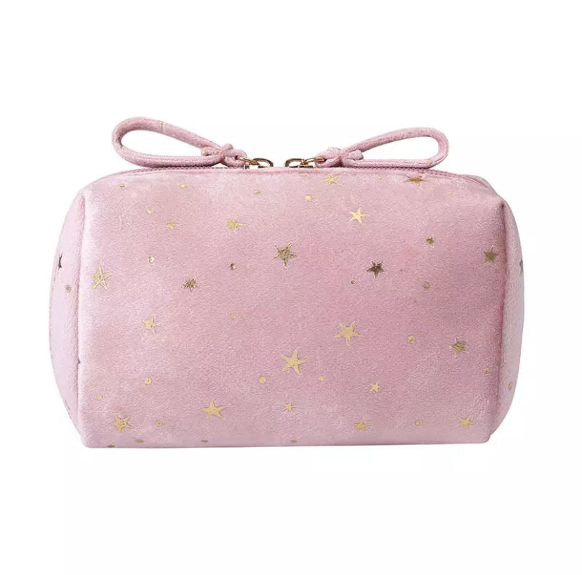 Golden Star Galaxy Velvet Cosmetic Makeup Pouch Cosmetic & Toiletry Bags Pink Sweetheart