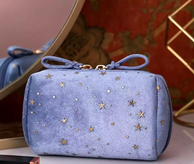 Golden Star Galaxy Velvet Cosmetic Makeup Pouch Cosmetic & Toiletry Bags Pink Sweetheart