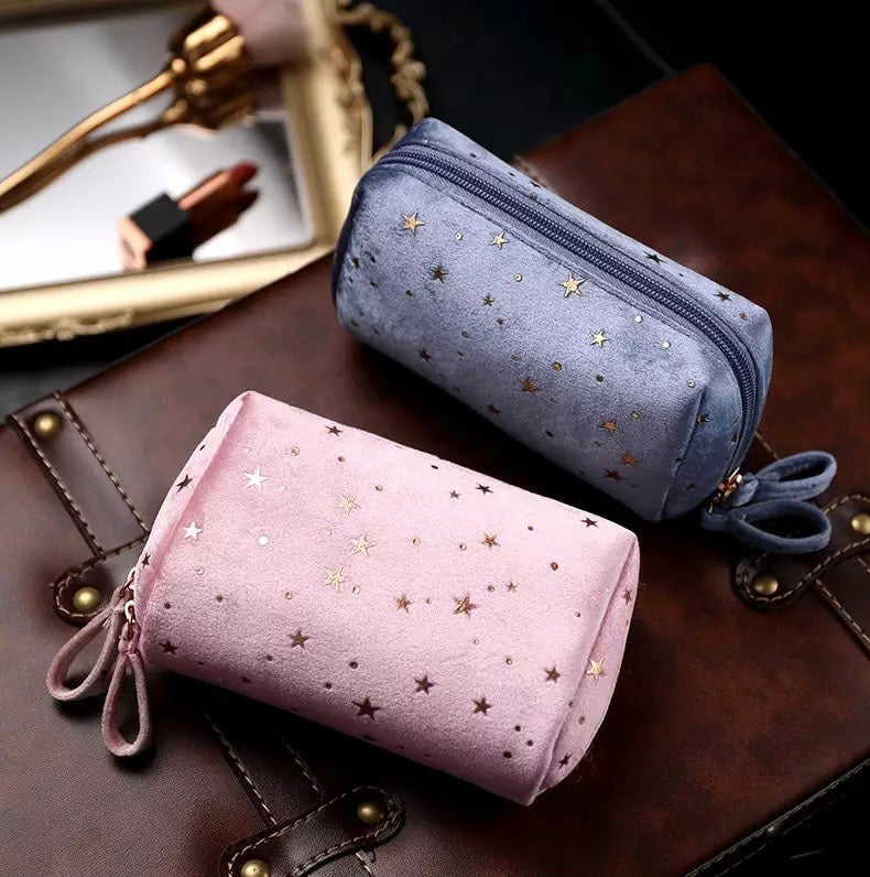 Golden Star Galaxy Velvet Cosmetic Makeup Pouch Cosmetic & Toiletry Bags Pink Sweetheart