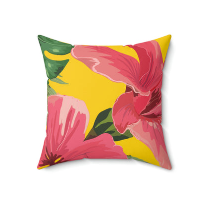 Hibiscus Flower Square Pillow Home Decor Pink Sweetheart