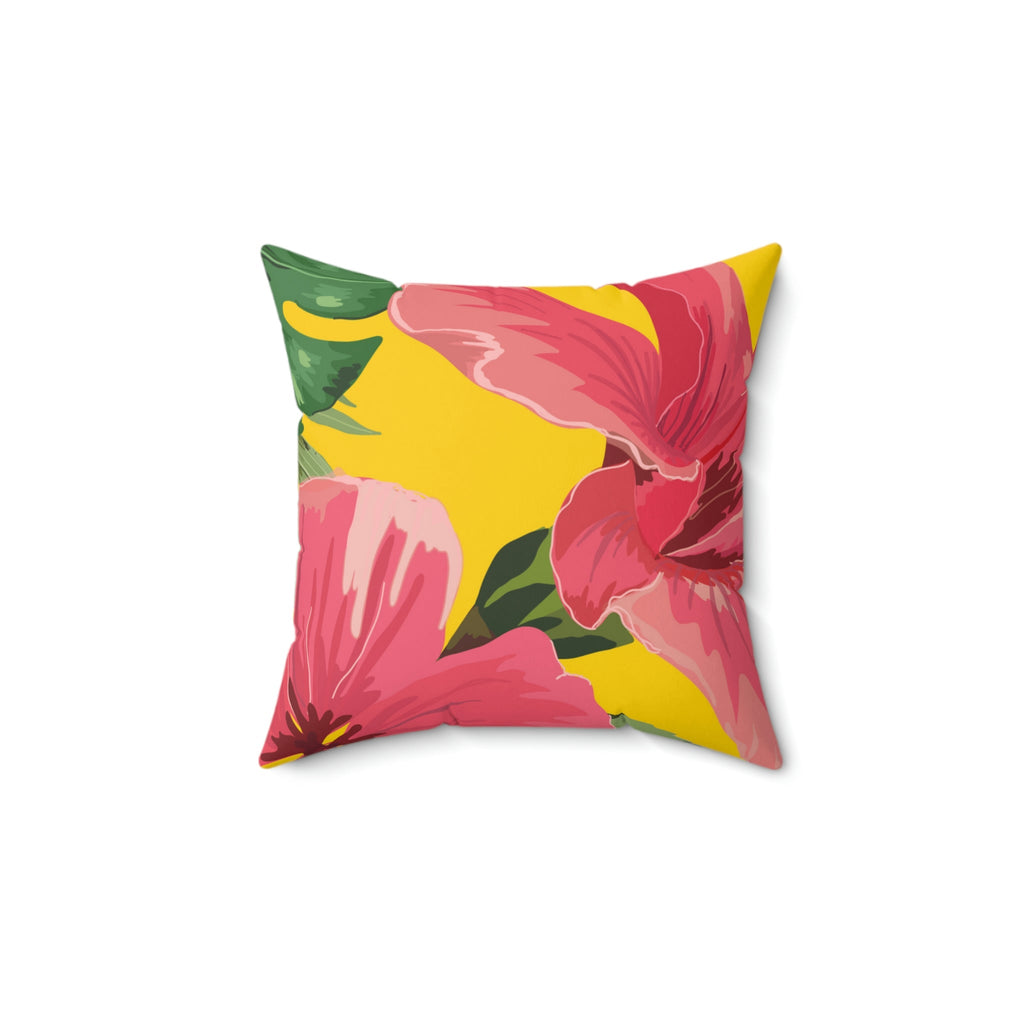 Hibiscus Flower Square Pillow Home Decor Pink Sweetheart