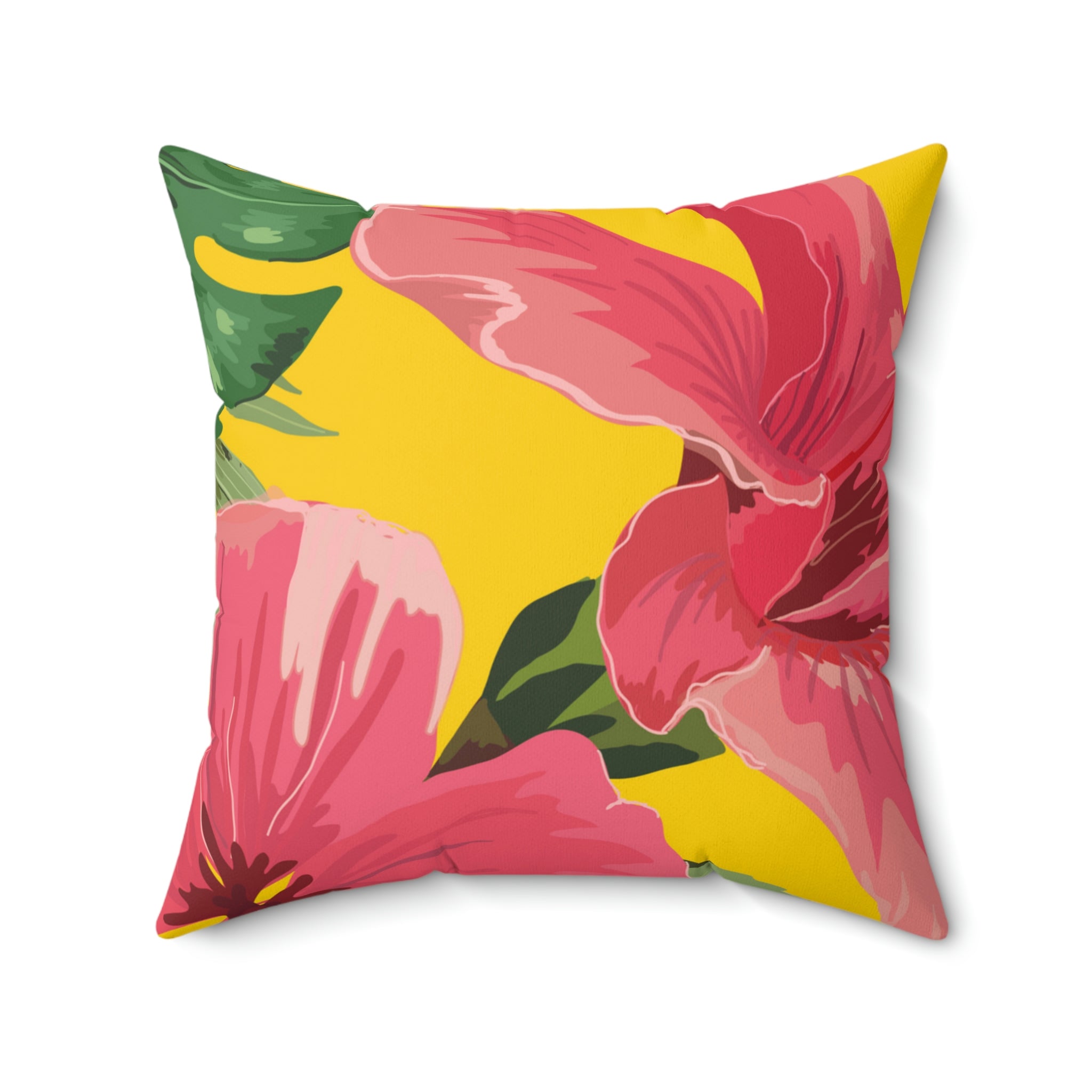 Hibiscus Flower Square Pillow Home Decor Pink Sweetheart