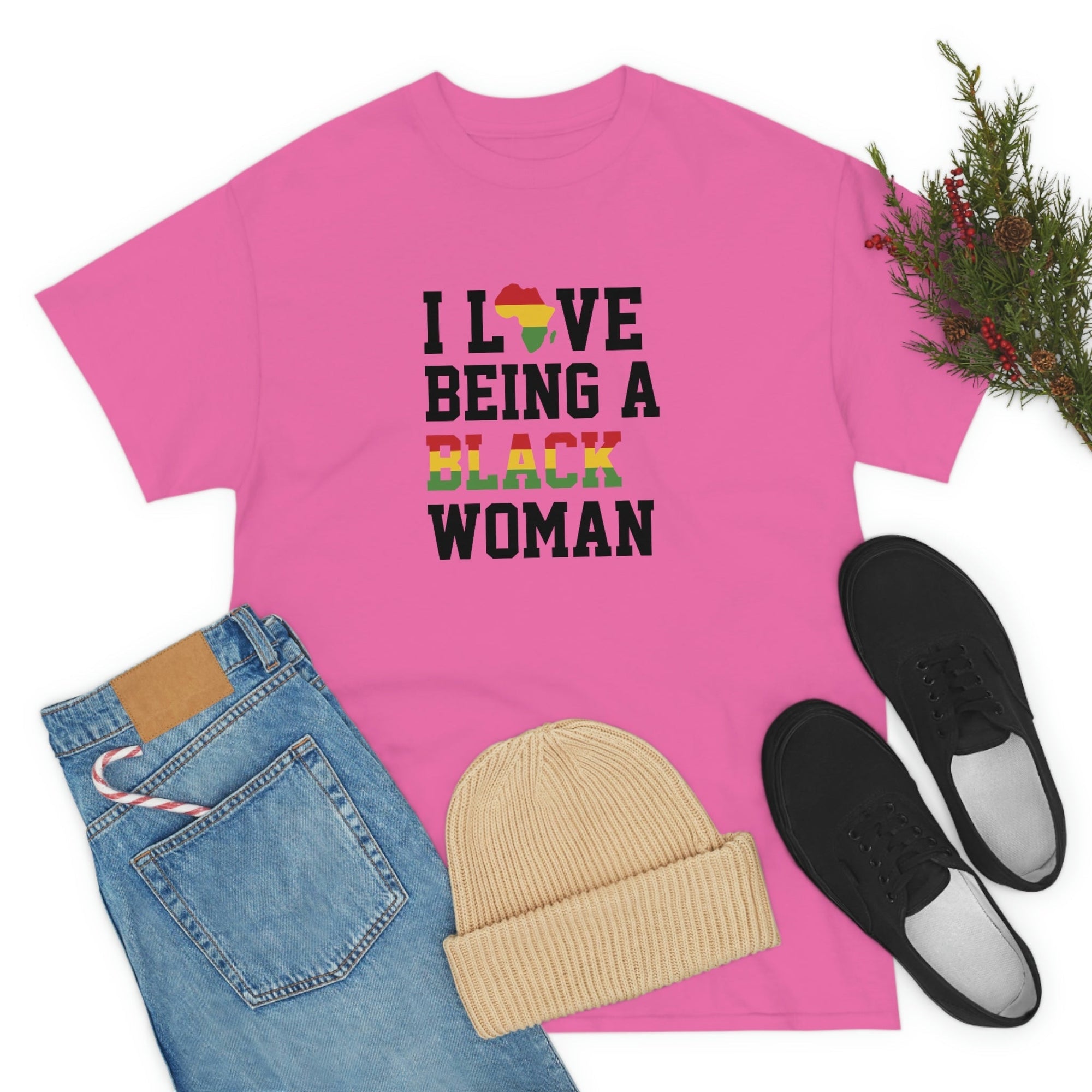 I Love Being a Black Woman Cotton Tee T-Shirt Pink Sweetheart