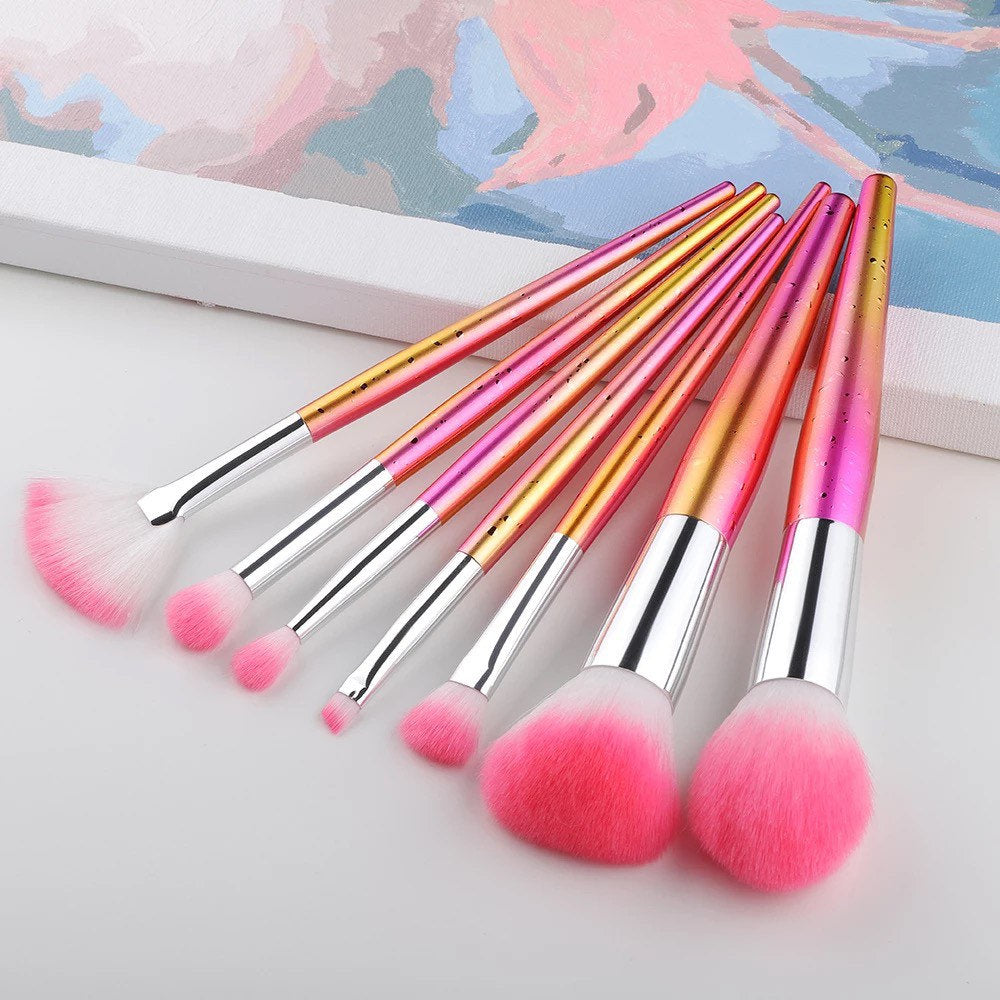 Iridescent Dragon Scales Cosmetic Makeup Brush Set Pink Sweetheart