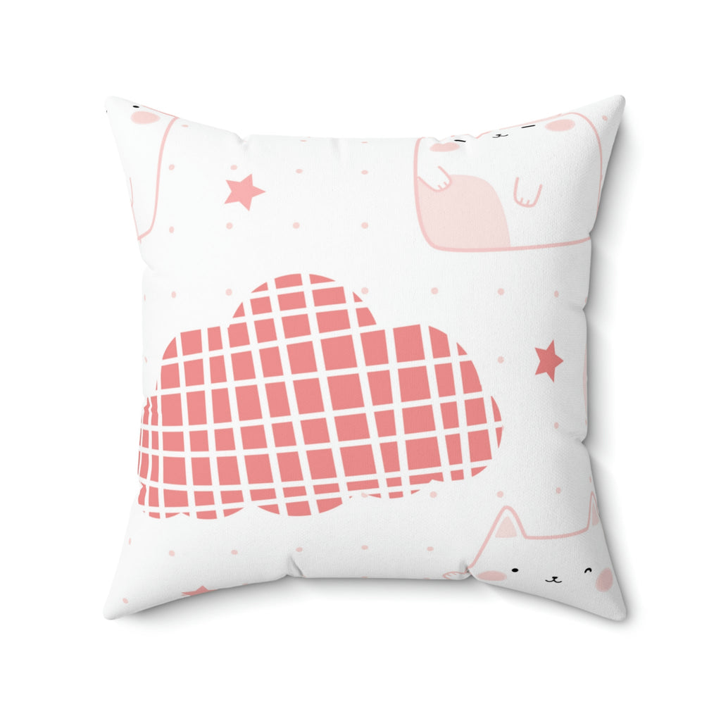 Kitty in the Clouds Square Pillow Home Decor Pink Sweetheart