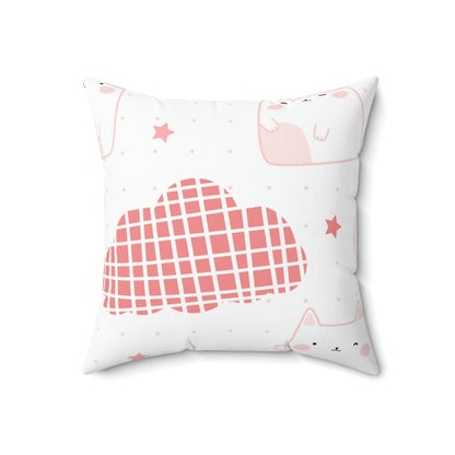 Kitty in the Clouds Square Pillow Home Decor Pink Sweetheart