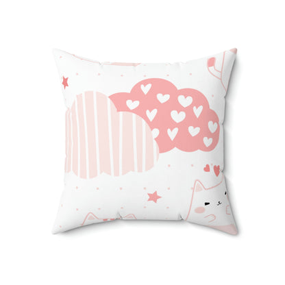 Kitty in the Clouds Square Pillow Home Decor Pink Sweetheart