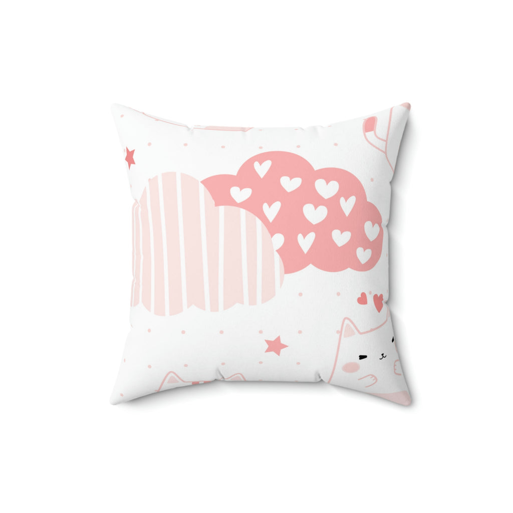 Kitty in the Clouds Square Pillow Home Decor Pink Sweetheart