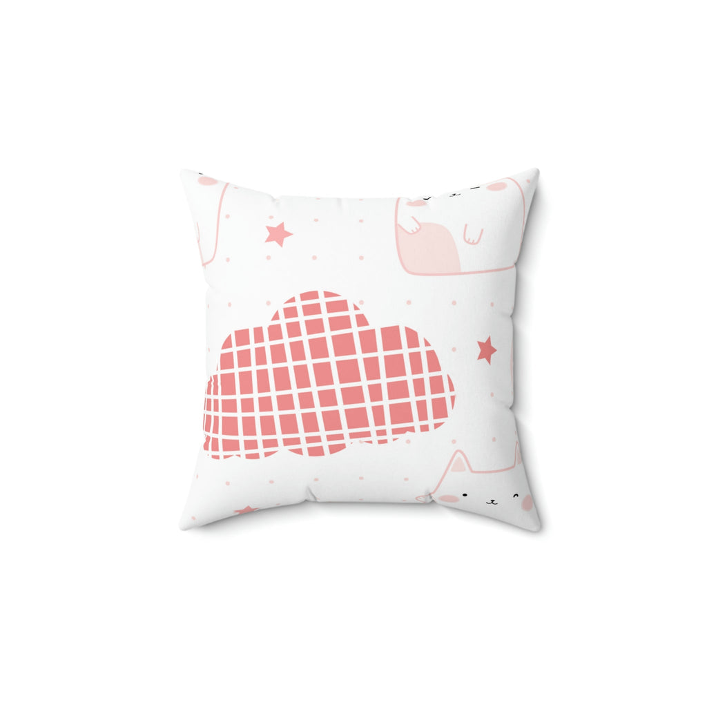 Kitty in the Clouds Square Pillow Home Decor Pink Sweetheart