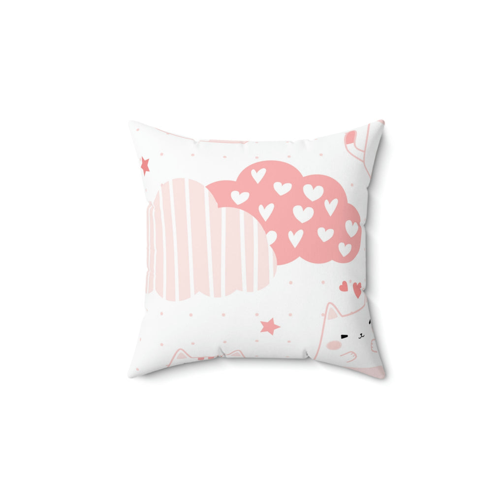 Kitty in the Clouds Square Pillow Home Decor Pink Sweetheart